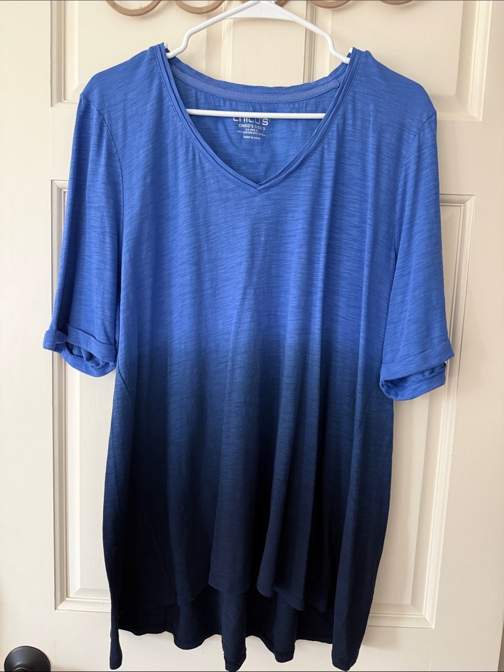 Chico's Size 3 Blue Ombre V-Neck Tunic